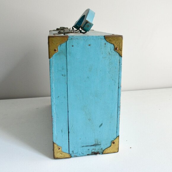 Vintage Roller Skate Wood Case Box Blue "Moulton's Rollerdrome Rush City, MN" - Picture 6 of 10